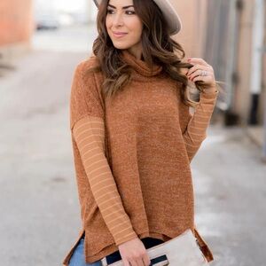Cozy Brown Poncho Sweater with Turtleneck